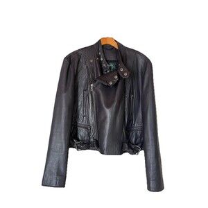 Lauren Ralph Lauren Vintage Navy Blue Moto Leather‎ Jacket, Women’s Large